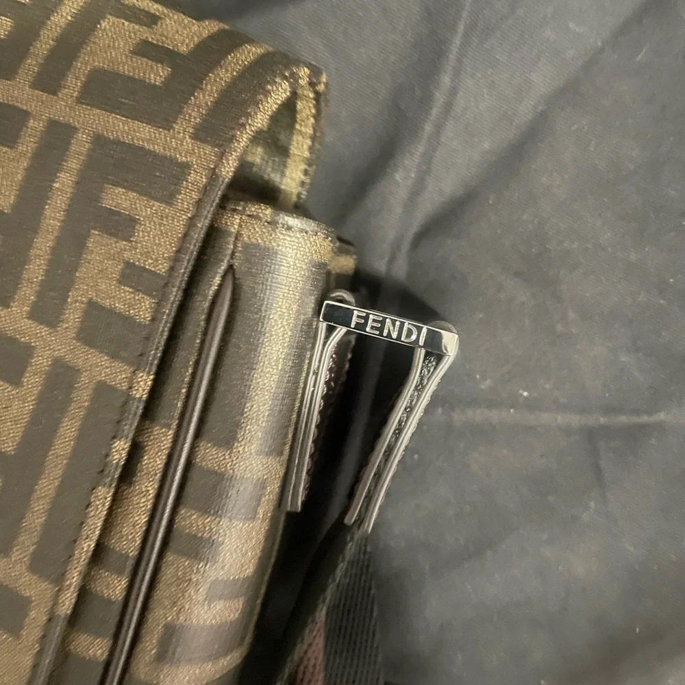 Fendi Mens Flap Messenger Bag Zucca Coated Canvas Medium